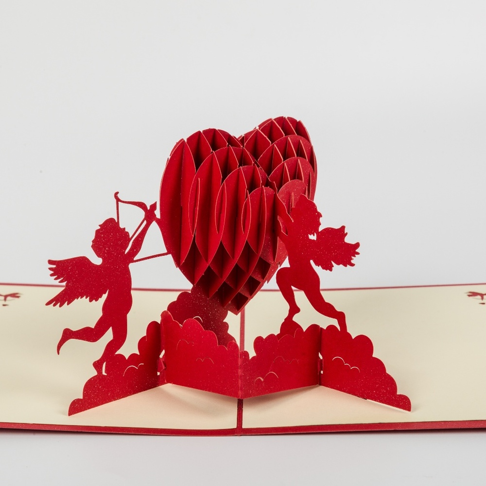 Cupids holding my heart pop up card
